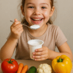 A child enjoying yogurt for the better Healthy Gut